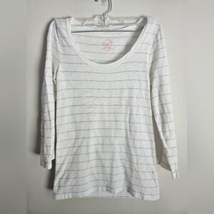 J. Crew Factory White and Gray Striped Long Sleeve Top